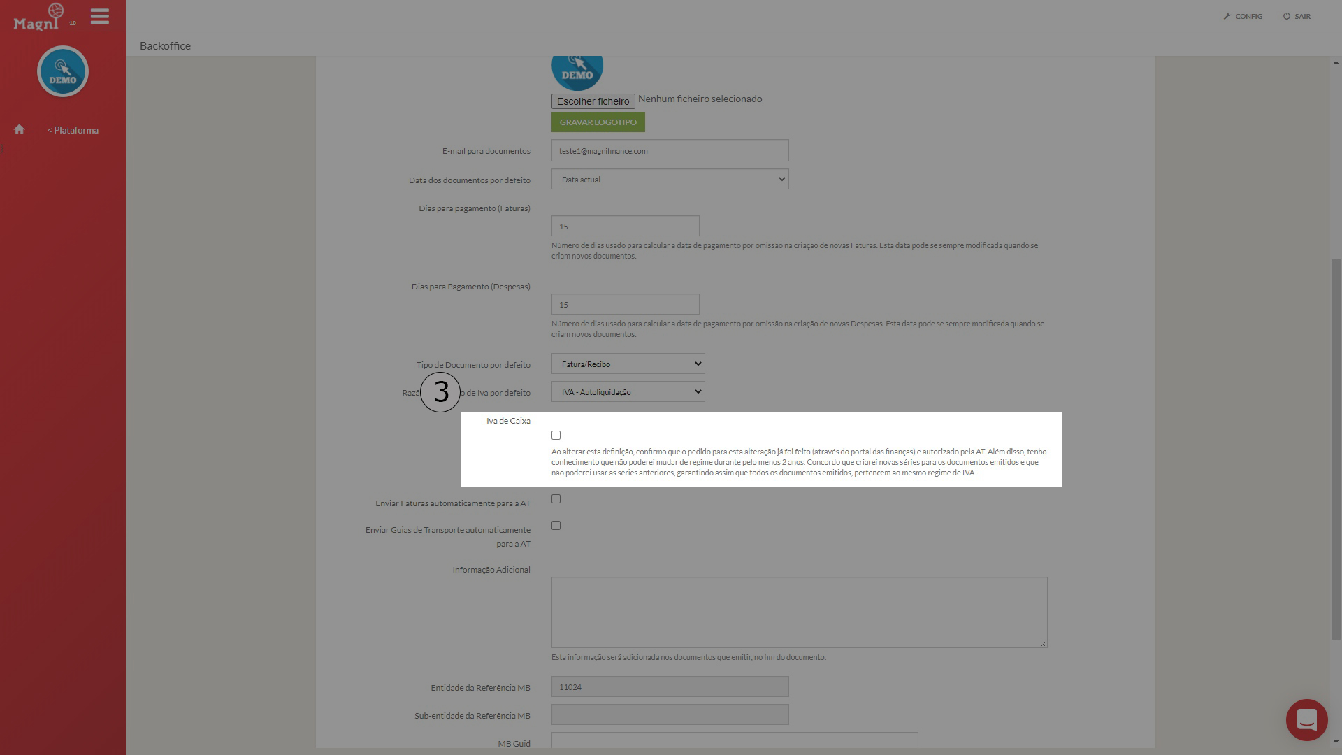 Como Configurar o Regime de IVA de Caixa - Passo 3