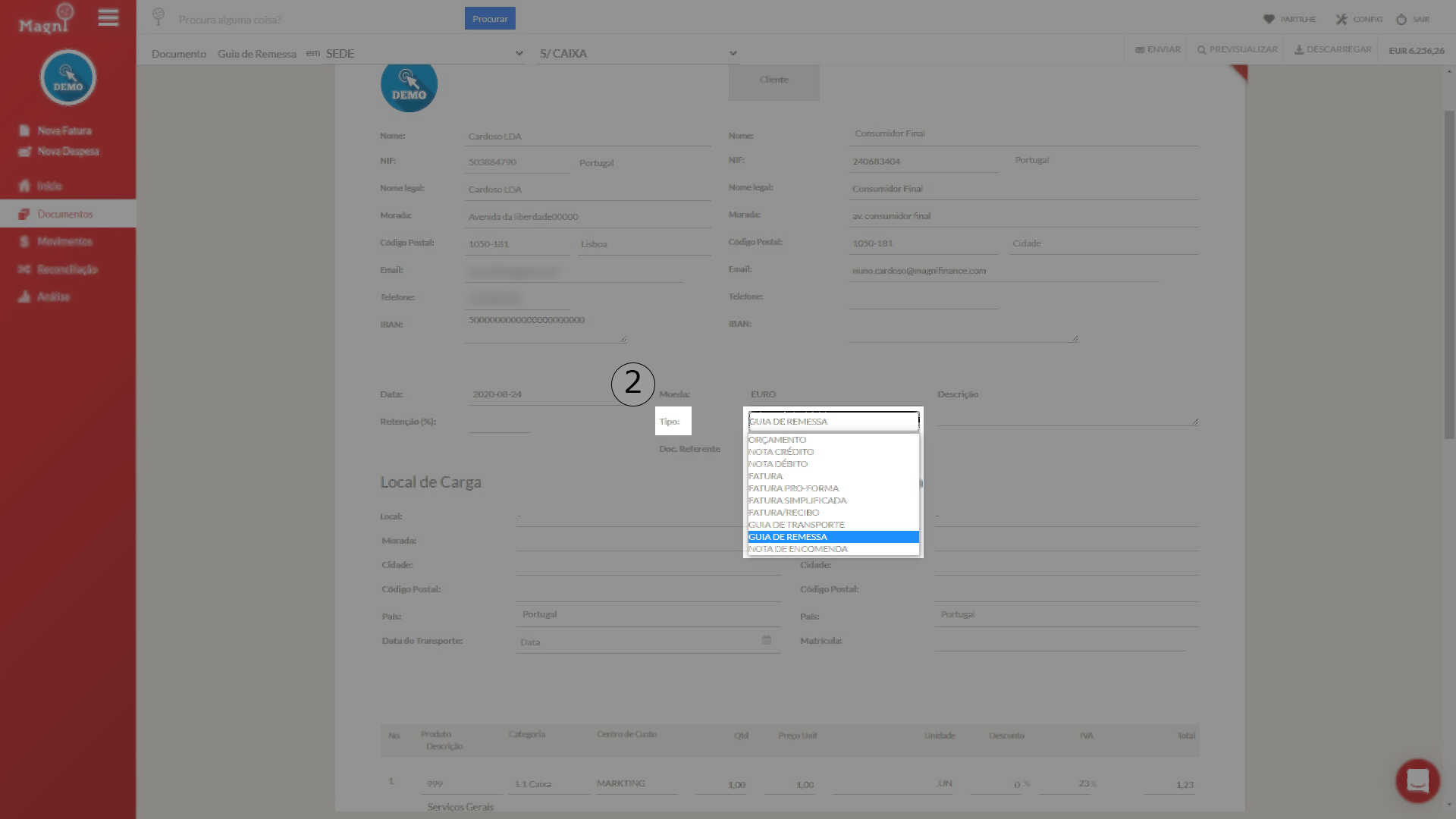Como Criar Uma Guia de Remessa - Passo 2