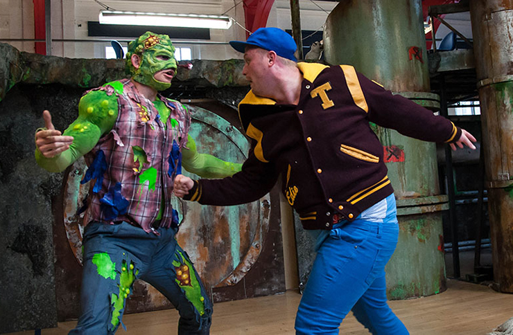 The Toxic Avenger cast rehearsing at the King's Head Theatre