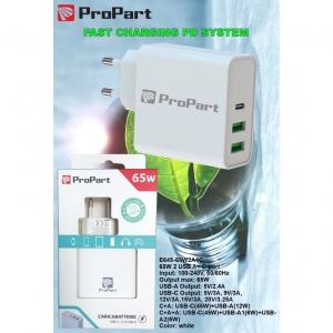 Caricabatteria 65 watt 3 uscite usb 2xa 1xc modello ek-pd-06