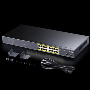 Switch rete 16 porte poe + 2 slot sfp gigabit 10/100/1000mbps 200w (gs1020ps2)
