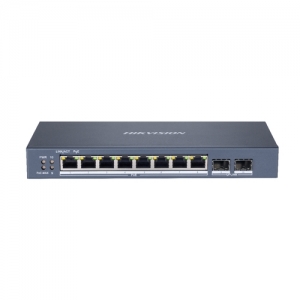 Hikvision switch l2, smart managed, 8 gigabit rj45 poe ports, 2 gigabit rj45 port, 802.3af/at, poe p
