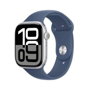 Apple watch series 10 gps 46mm silver aluminium case with denim sport band - s/m