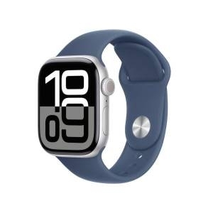 Apple watch series 10 gps 42mm silver aluminium case with denim sport band - s/m