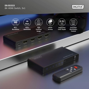 Switch hdmi 3x1 8k/60hz (4:4:4), hdr, hdcp 2.3