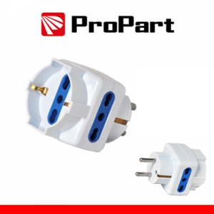 Adattatore 3pos 16a bipasso/schuko spina shuko bianco propart