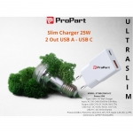 Caricatore ac/usb propart 2 uscite usb a e type c slim