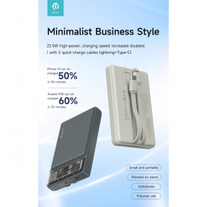 Power bank 10000mah devia 22,5w car.rapida avorio 2 cavi integr.