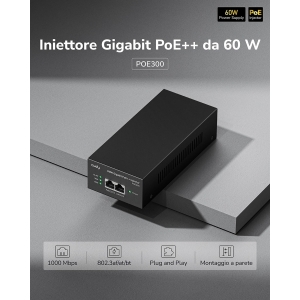 Iniettore 60w gigabit poe+/poe