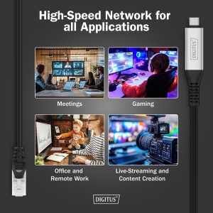 Digitus usb-c 3.2 gen1 - cavo ethernet rj45, 1gbit/s, 3 mt. colore nero