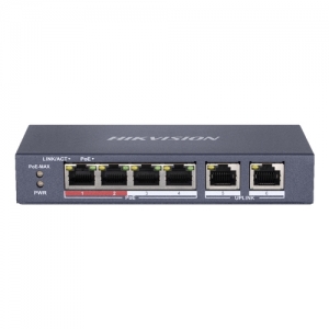 Hikvision switch 10/100 poe metallico l2, unmanaged, 4 10/100m rj45 poe ports, 2 10/100m rj45 uplink