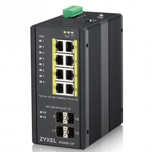 Zyxel switch industriale managed, 12x gigabit poe 240w, din rail, alim. 12-58v dc