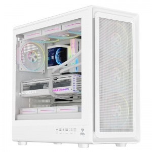 Itek case meshcore 36w gaming tower atx 4x14cm argb fan 2xusb3 type-c temp glass side panel whi