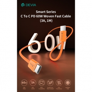 Cavo usb-c a usb-c smart series pd 60w intrecciato fast charge (3a, 1m) arancio