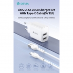 Caricatore ac/usb devia 2*usb 12w +cavo type-c bianco