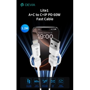 Cavo 4in1 da usb-a+type c a type c+lightning devia 60w pd 1,2mt