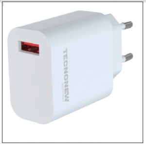 Caricatore ac/usb tecnonew 1 porta usb 3a 18w qc3.0 tn-881a-18w