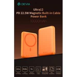Power bank 10000mah devia wir.magn. c.rapida 22w orange con cavo