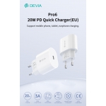 Caricatore ac/usb type-c devia pro6 20w carica rapida pd bianco