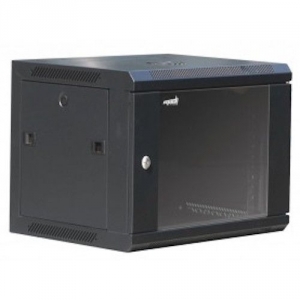 Armadio rack a parete 9u 600x450x500 (1ven,4mon.) lat.rem.nero