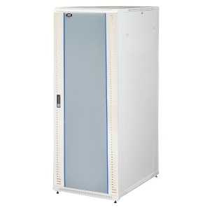Armadio rack 19" 42u (a)2055, (l)800, (p)1000 porta vetro colore grigio con guidacavi  laterale
