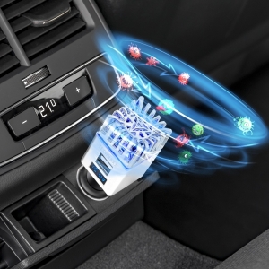 Purificatore e rinfrescante aria e ionizzatore per accenisigari da auto con 2 porte usb e display