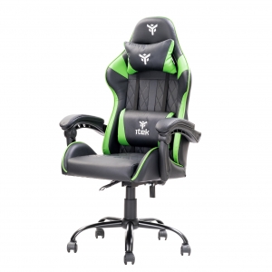 Itek gaming chair rhombus pf10 - pvc, doppio cuscino, schienale reclinabile, nero verde