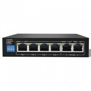 Hub switch 6 porte 10/100 con 4 poe 30w/p + 2p uplink 10/100