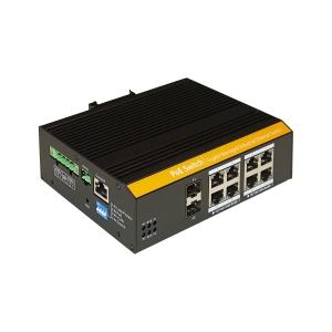 Switch industriale managed layer 2 con 8 porte gigabit poe (max 46w per porta) con 2 porte uplink sfp gigabit