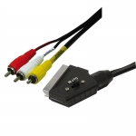 Cavo di connessione scart con switch i/o - 21 poli maschio e 3 x rca- video + audio stereo - mt. 1,50