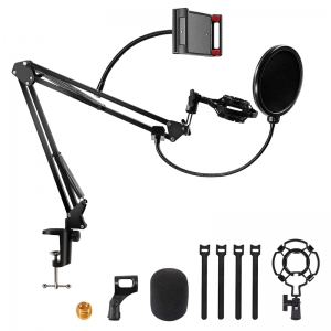 Supporto regolabile da tavolo per microfono e smartphone con filtro antipop, ragno, clips