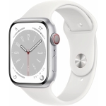 Apple watch series 8 gps + cellular 45mm silver aluminium case with white sport band - regular