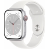 Apple watch series 8 gps + cellular 45mm silver aluminium case with white sport band - regular