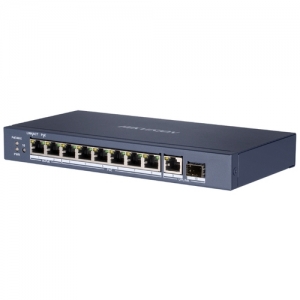 Hikvision switch 10-port gigabit unmanaged hi-poe switch 8 gigabit rj45 poe ports, 1 gigabit rj45, 1