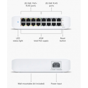 Switch ubiquiti unifi usw-lite-16-poe 16xglan 8p poe+ 45w l2