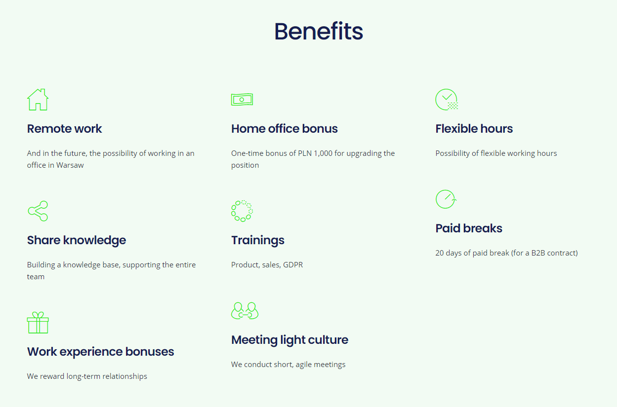 Display benefits on the Career Page