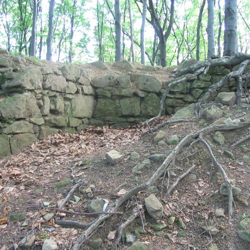 Inner corner of the curtain wall of the upper ward; seen from the south.