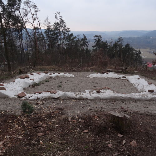 Protected foundations of the gallows (before being part of the presentation) with outlook tower.