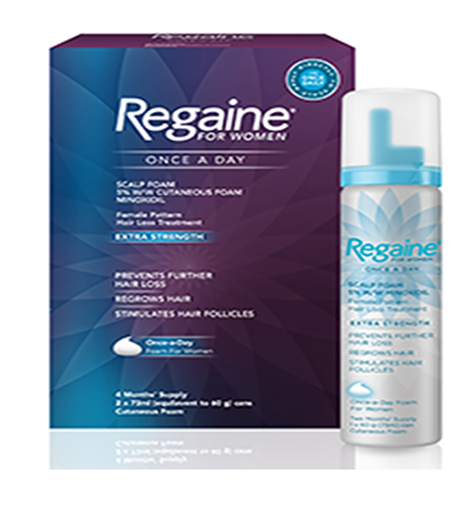 REGAINE® for Women Once a Day Scalp Foam 5% w/w Cutaneous Foam - Single or Double pack REGAINE® for Women Once a Day Scalp Foam 5% w/w Cutaneous Foam - Single or Double pack