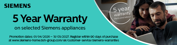 Siemens - 5 Year Warranty on Selected Appliances - 31.03.2027