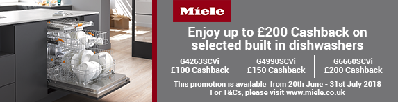 Miele Up to ?200 Dishwashers Cashback 20.06-31.07.18