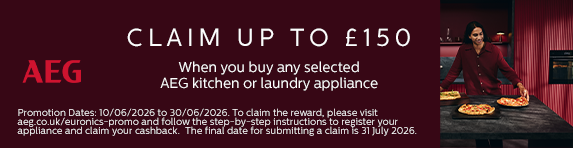 AEG - Claim up to £150 Cashback on Selected Appliances - 30.06.2026