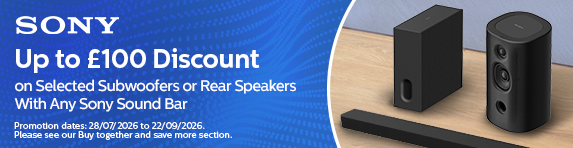 Sony - Up to �100 Discount on Selected Subwoofers or Rear Speakers WBW Any Sony Sound Bar - 22.09.2026
