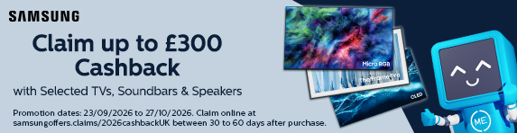 Samsung - Claim up to ?300 Cashback with Selected TVs, Soundbars and Speakers - 27.10.2026