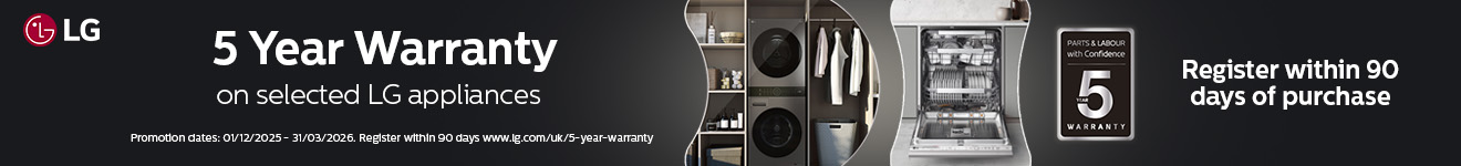 LG - 5 Year Warranty on selected Laundry and Dishwashers - 31.03.2026