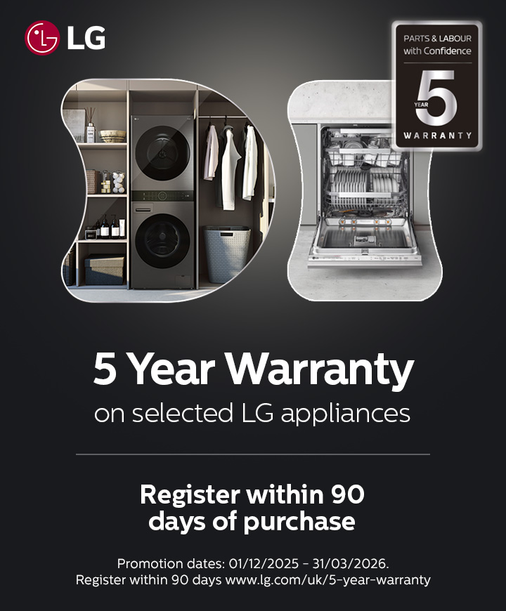 LG - 5 Year Warranty on selected Laundry and Dishwashers - 31.03.2026