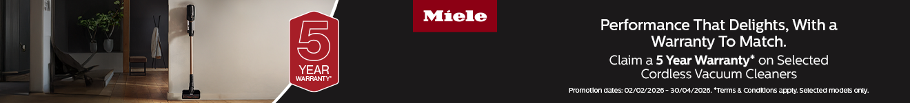 Miele - 5 Year Warranty on selected Cordless Vacuum Cleaners - 30.04.2026