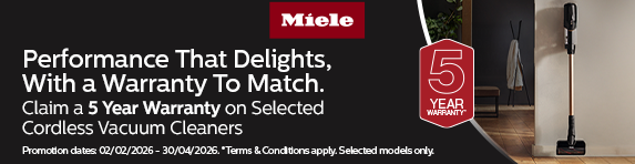 Miele - 5 Year Warranty on selected Cordless Vacuum Cleaners - 30.04.2026