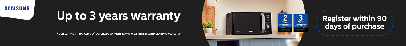 Samsung 2 or 3 Year Warranty on Selected Microwaves - 31.03.2026