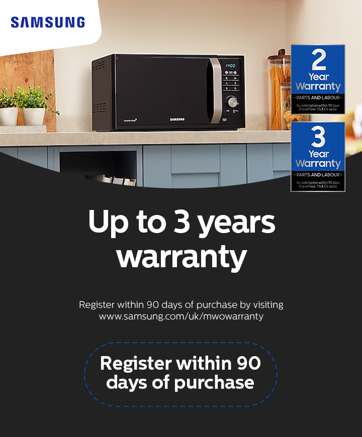 Samsung 2 or 3 Year Warranty on Selected Microwaves - 31.03.2026